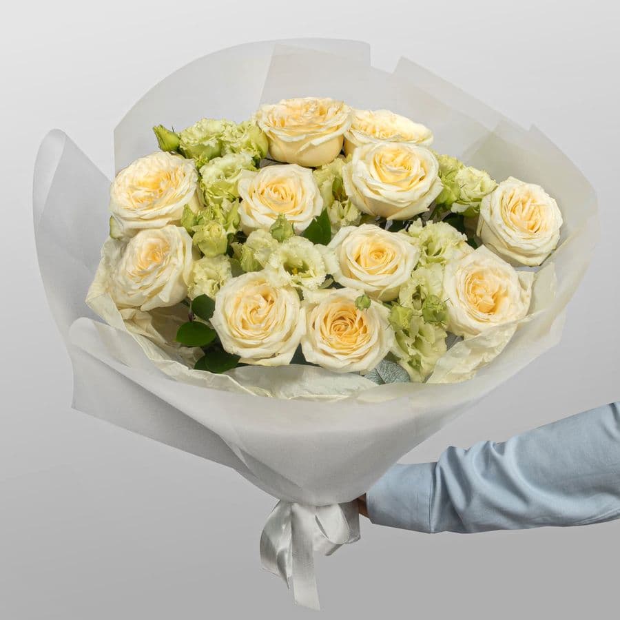 Букет из Роз и Лизиантуса «Сливочный закат»