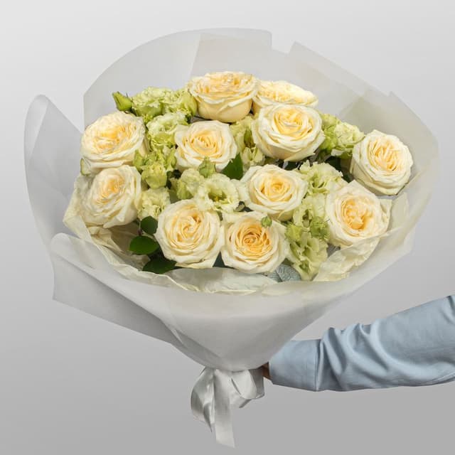 Букет из Роз и Лизиантуса «Сливочный закат»