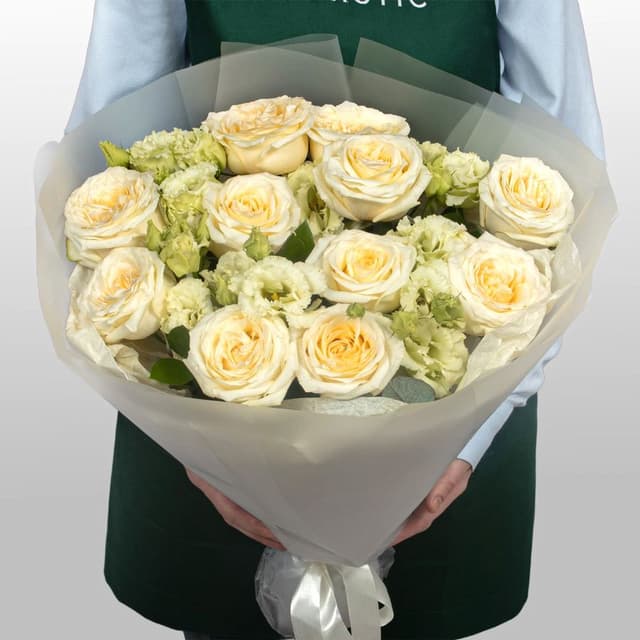 Букет из Роз и Лизиантуса «Сливочный закат»