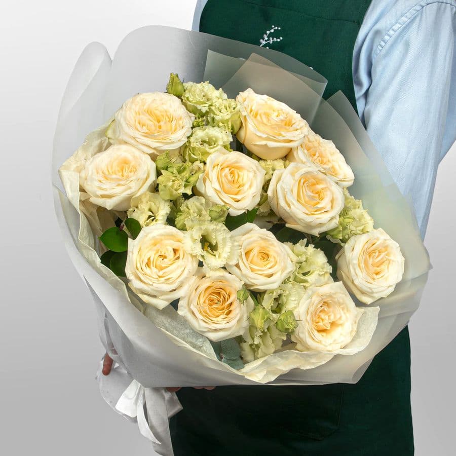 Букет из Роз и Лизиантуса «Сливочный закат»