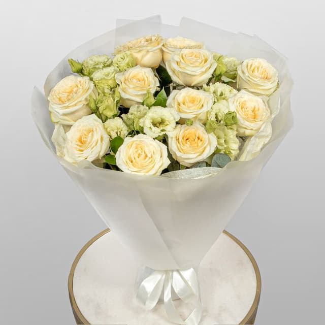 Букет из Роз и Лизиантуса «Сливочный закат»