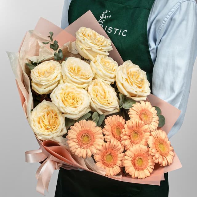 Букет из пионовидной Розы и Гермини «Карамельный сон»