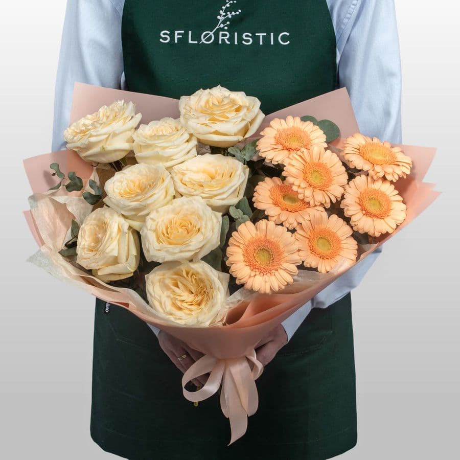 Букет из пионовидной Розы и Гермини «Карамельный сон»