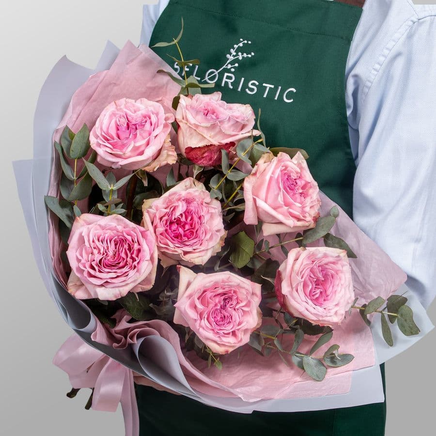 Букет из Розы Пинк ОХара с эвкалиптом «Аромат воспоминаний»