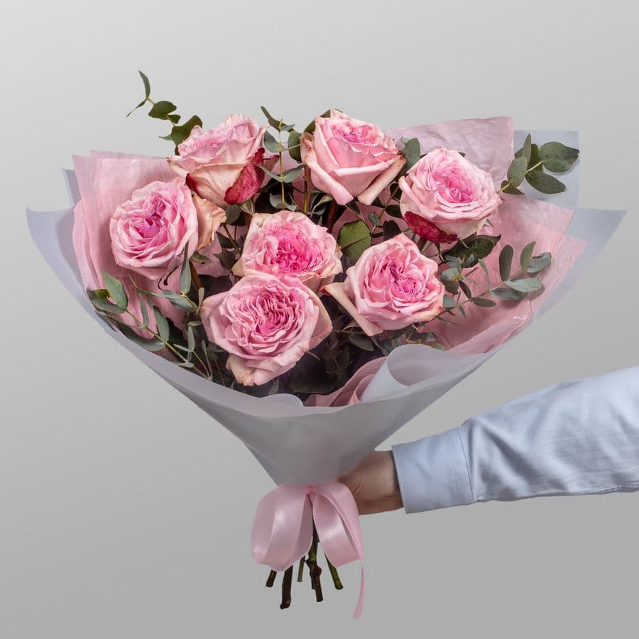 Букет из Розы Пинк ОХара с эвкалиптом «Аромат воспоминаний»