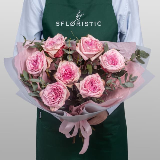 Букет из Розы Пинк ОХара с эвкалиптом «Аромат воспоминаний»