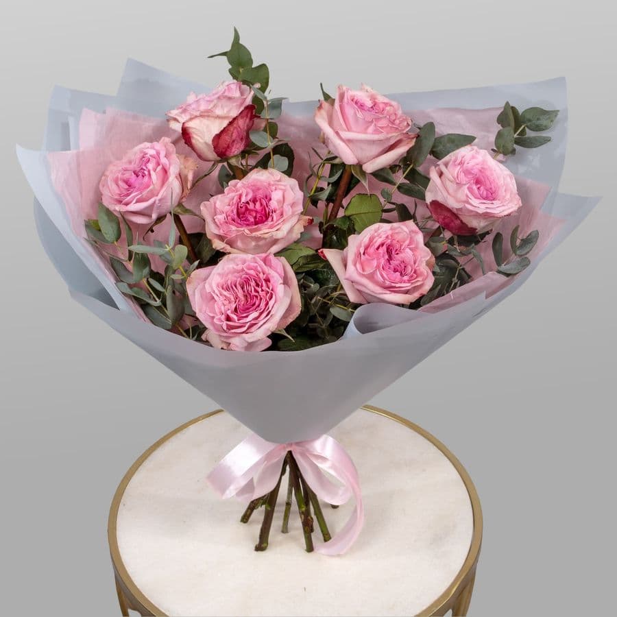 Букет из Розы Пинк ОХара с эвкалиптом «Аромат воспоминаний»