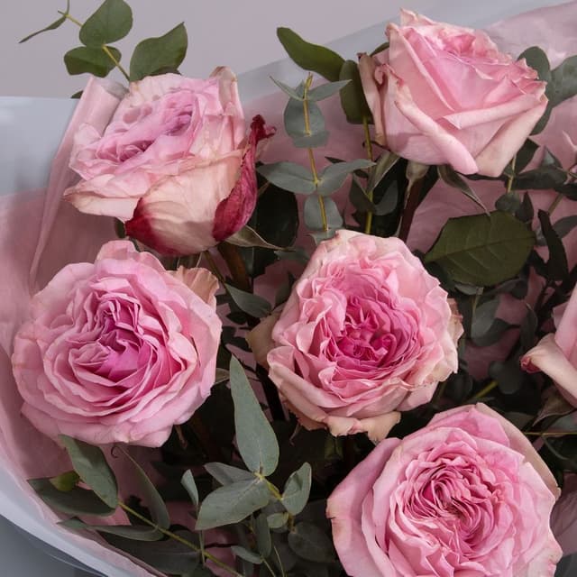 Букет из Розы Пинк ОХара с эвкалиптом «Аромат воспоминаний»