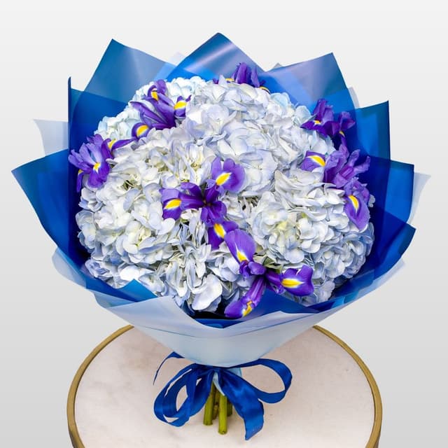 Букет из Ирисов и Гортензий «Тишина звёзд»