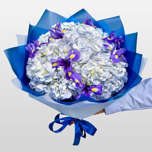 Букет из Ирисов и Гортензий «Тишина звёзд»