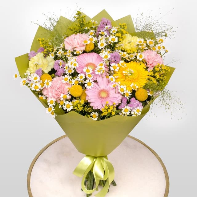 Букет из Ромашек, Гвоздик и Гермини «Песня луга»