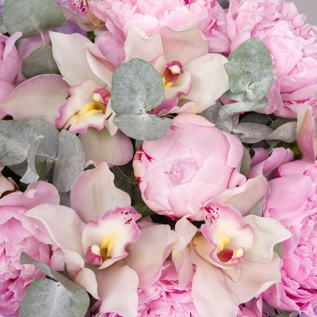 Букет из Пионов и Орхидей «Розовый кварц»