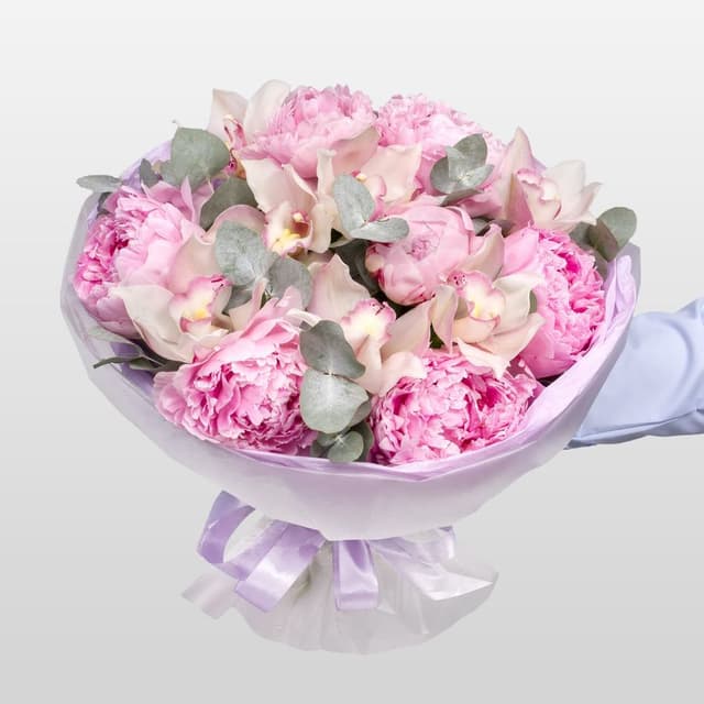 Букет из Пионов и Орхидей «Розовый кварц»