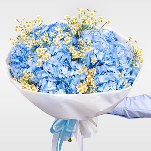 Букет из Гортензий и Ромашек «Свидание у моря»