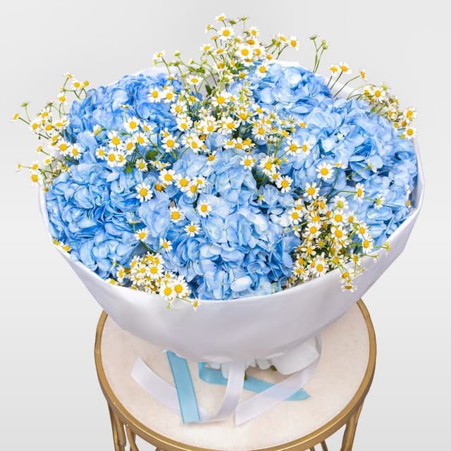Букет из Гортензий и Ромашек «Свидание у моря»