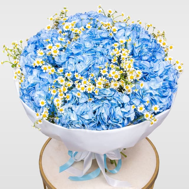 Букет из Гортензий и Ромашек «Улыбка лета»