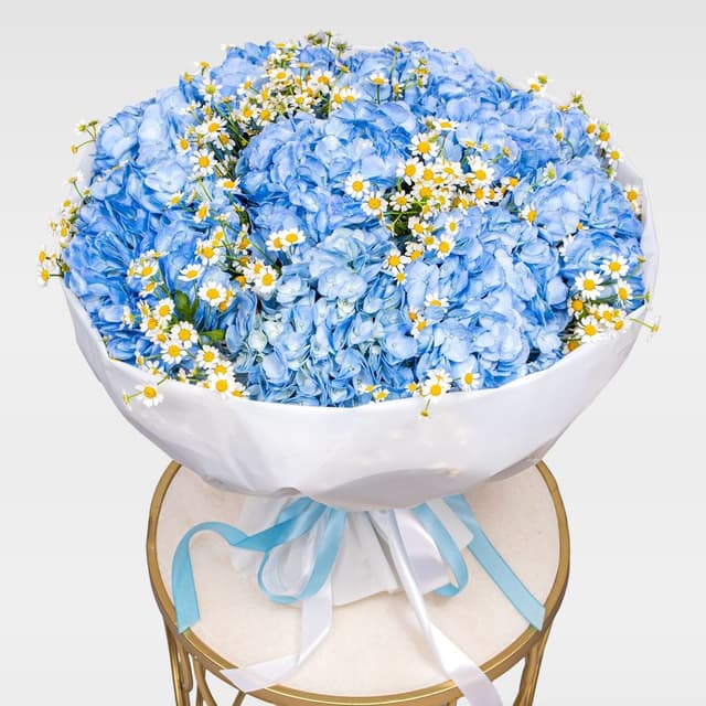 Букет из Гортензий и Ромашек «Небо в ромашках»