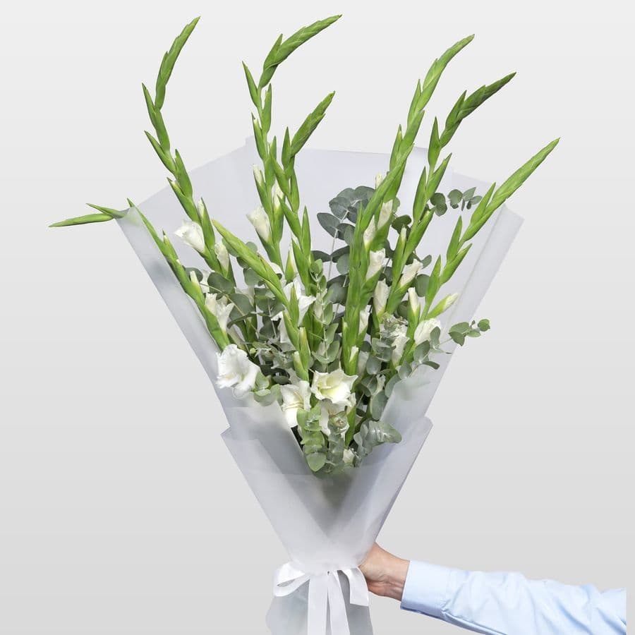 Букет из Гладиолусов и Эвкалипта «Сияние дня»