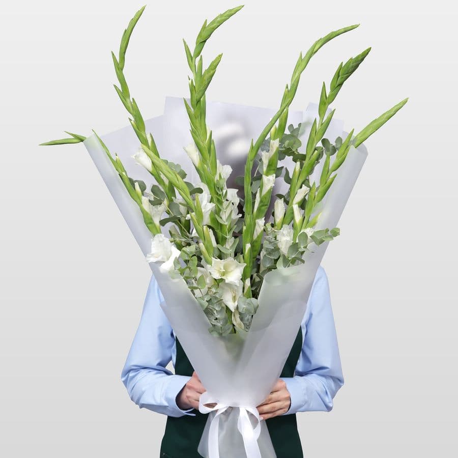 Букет из Гладиолусов и Эвкалипта «Сияние дня»