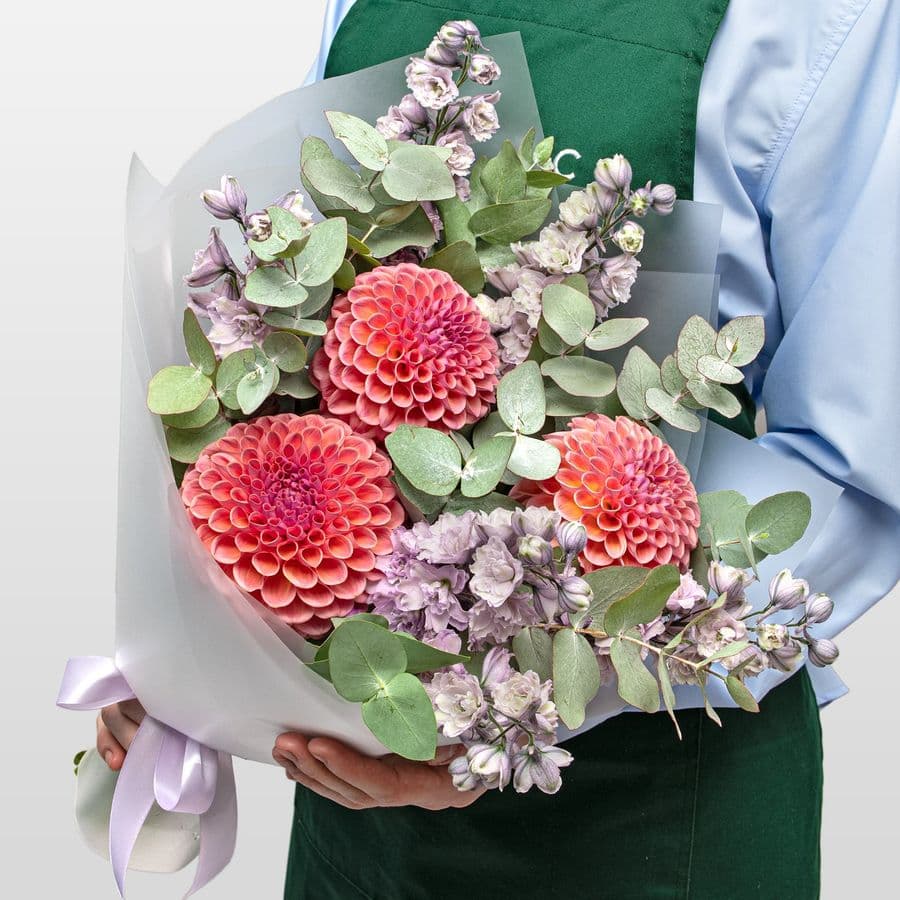 Букет из Георгин и Дельфиниума «Прованский Закат»