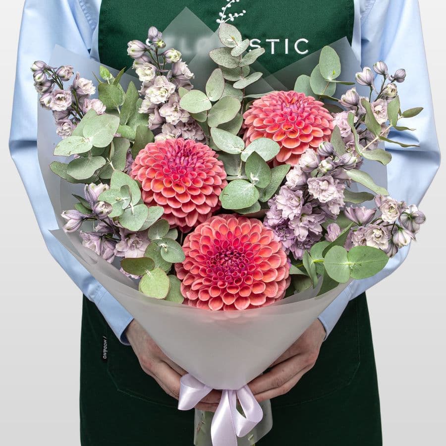 Букет из Георгин и Дельфиниума «Прованский Закат»