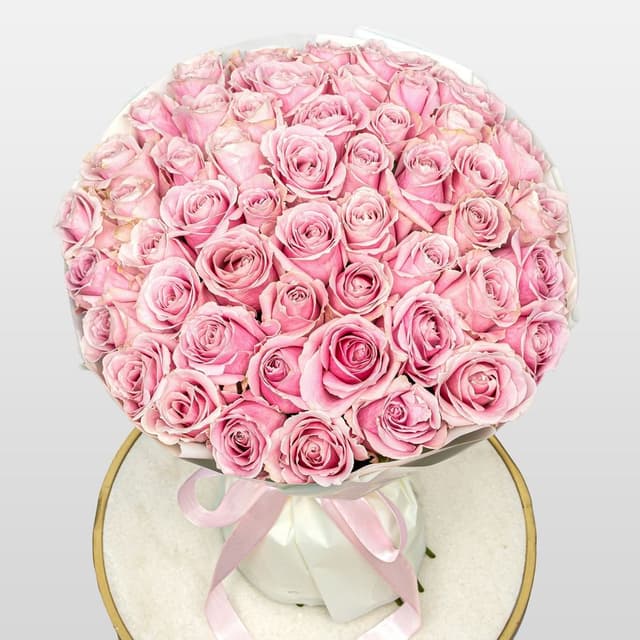 Букет из розовых Роз Россия 51 шт «Облако Нежности»