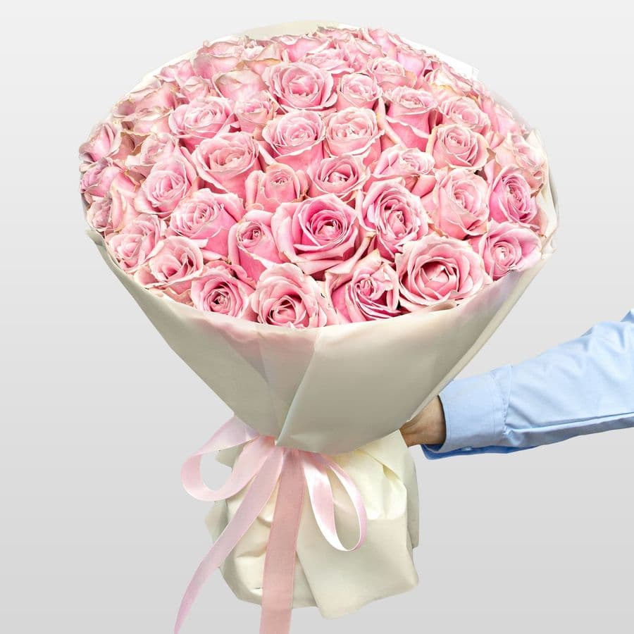 Букет из розовых Роз Россия 51 шт «Облако Нежности»