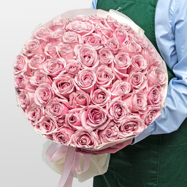 Букет из розовых Роз Россия 51 шт «Облако Нежности»