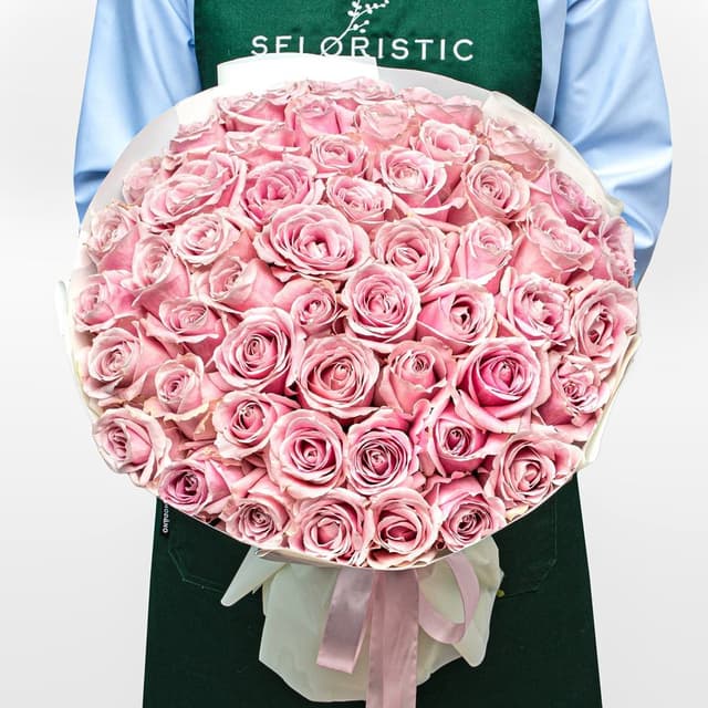 Букет из розовых Роз Россия 51 шт «Облако Нежности»