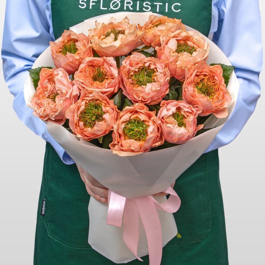 Букет из Пионовидных Роз Питер Парк 11 шт «Нежность Балерины»