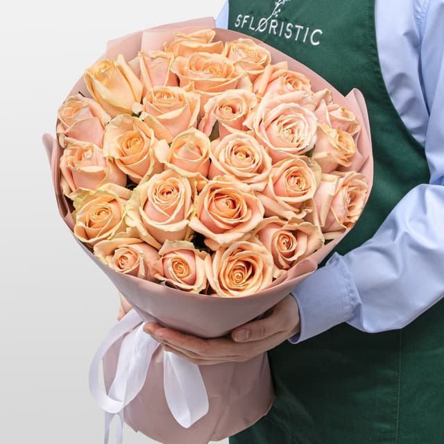 Букет из персиковых Роз Талия 25 шт «Сладкий Момент»
