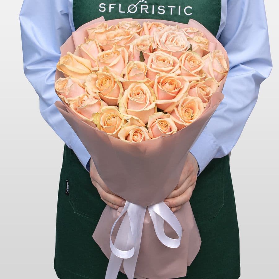Букет из персиковых Роз Талия 25 шт «Сладкий Момент»