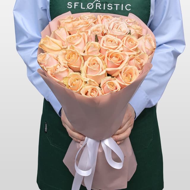 Букет из персиковых Роз Талия 25 шт «Сладкий Момент»