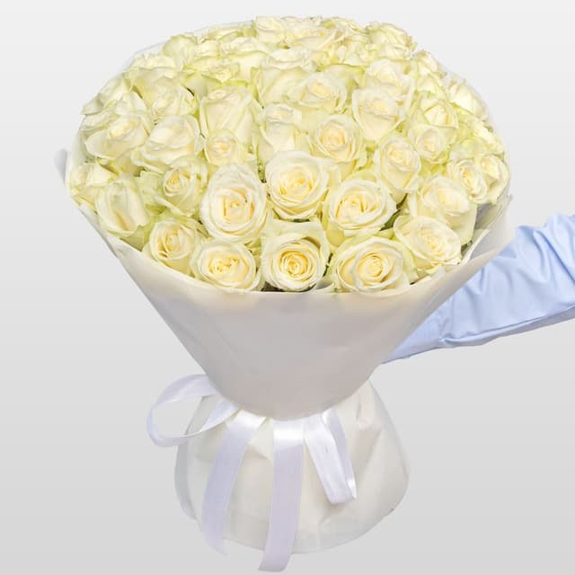 Букет из белых Роз Россия 51 шт «Белый Океан»