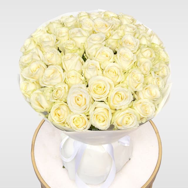 Букет из белых Роз Россия 51 шт «Белый Океан»