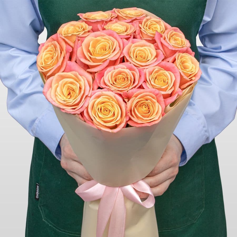 Букет из Роз Мисс Пигги 15 шт «Апельсиновый Джем»