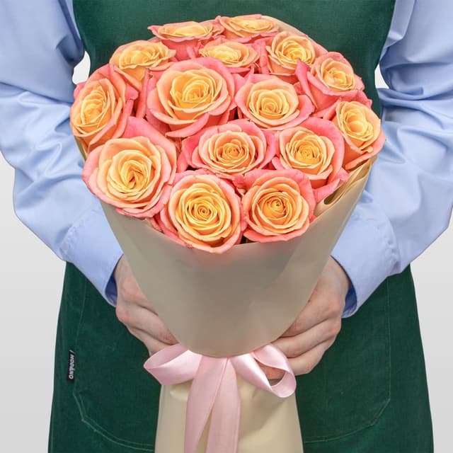 Букет из Роз Мисс Пигги 15 шт «Апельсиновый Джем»