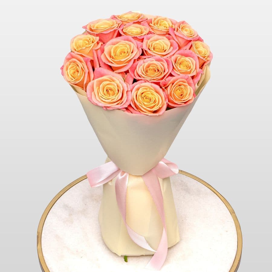 Букет из Роз Мисс Пигги 15 шт «Апельсиновый Джем»