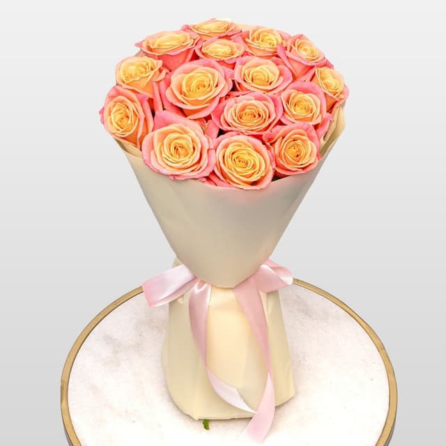 Букет из Роз Мисс Пигги 15 шт «Апельсиновый Джем»