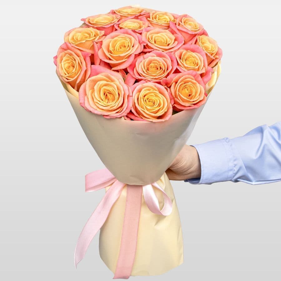 Букет из Роз Мисс Пигги 15 шт «Апельсиновый Джем»