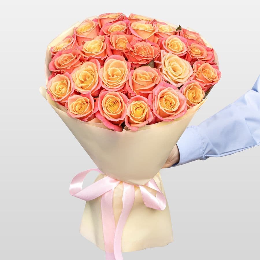 Букет из Роз Мисс Пигги 25 шт «Калифорнийский Закат»