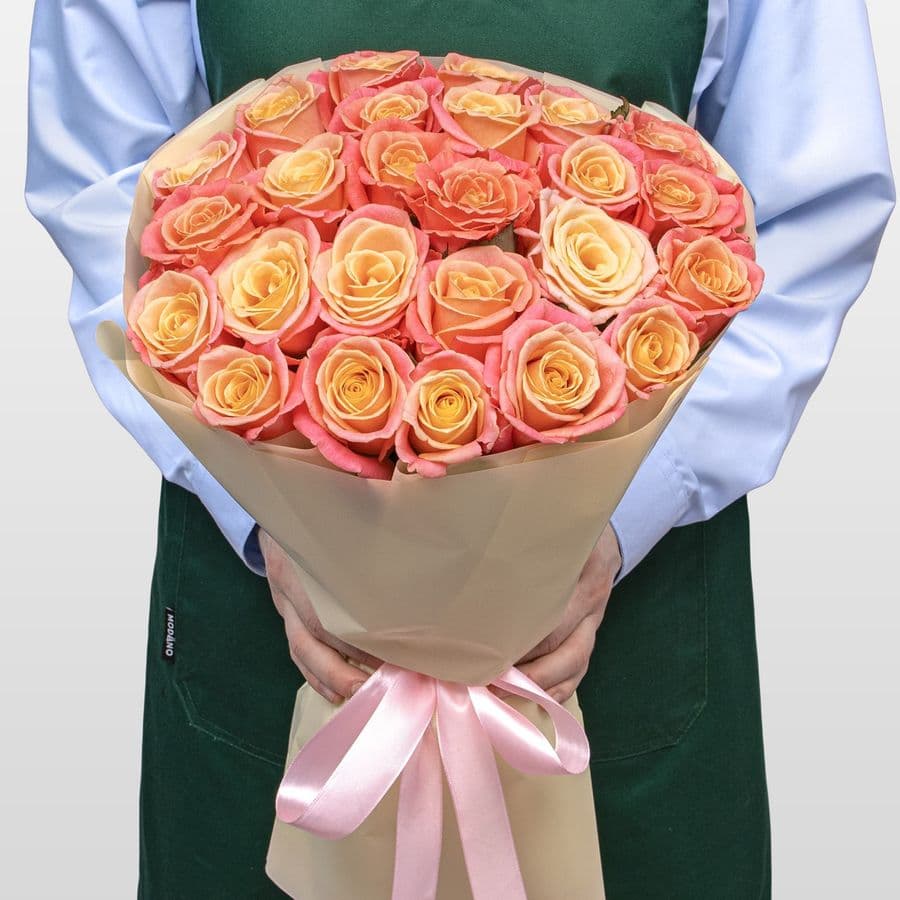 Букет из Роз Мисс Пигги 25 шт «Калифорнийский Закат»