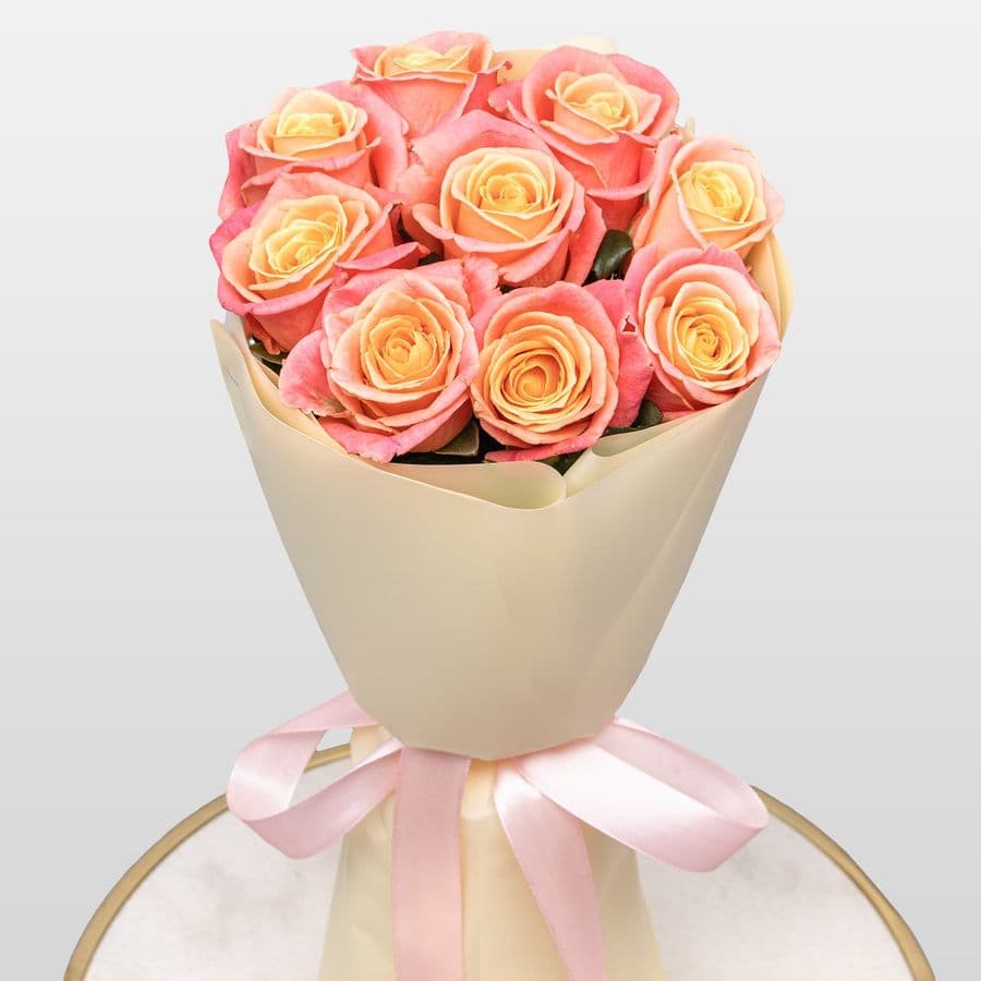 Букет из Роз Мисс Пигги 9 шт «Нежный Огонек»