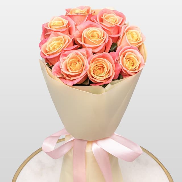 Букет из Роз Мисс Пигги 9 шт «Нежный Огонек»