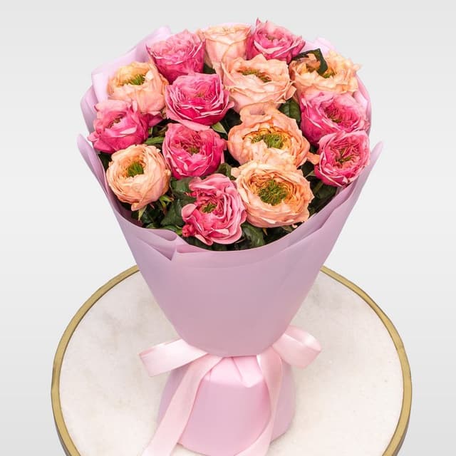 Букет из Пионовидных Роз Риджентс Парк и Питер Парк 15 шт «Зачарованный Сад»