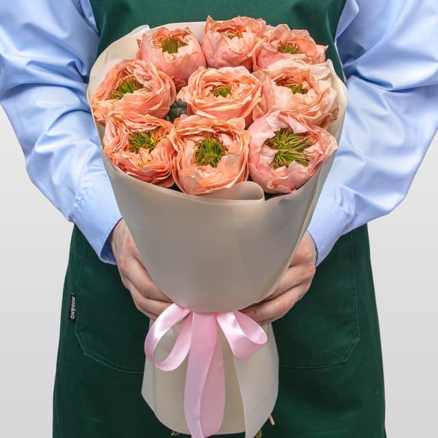 Букет из Пионовидных Роз Питер Парк 9 шт «Улыбка Природы»