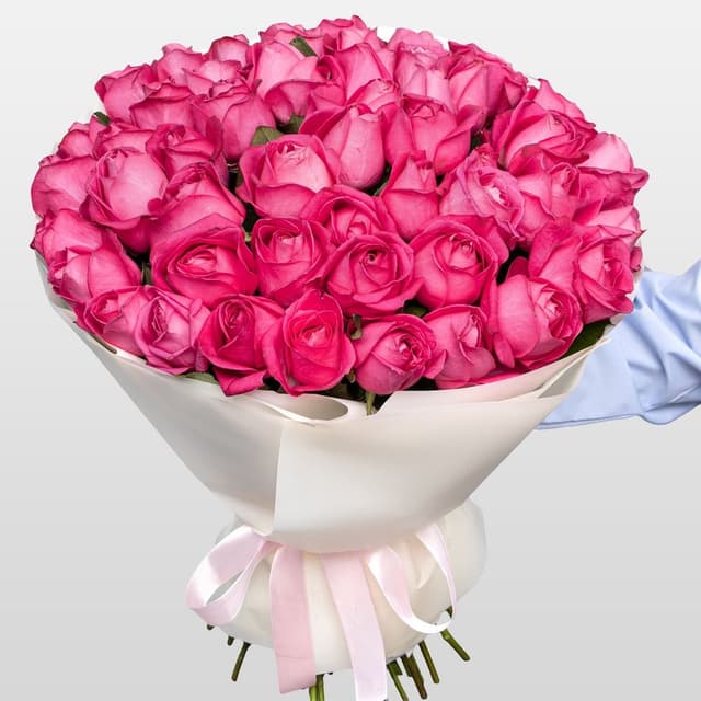 Букет из розовых Роз Россия 51 шт «Энергия Восхищения»