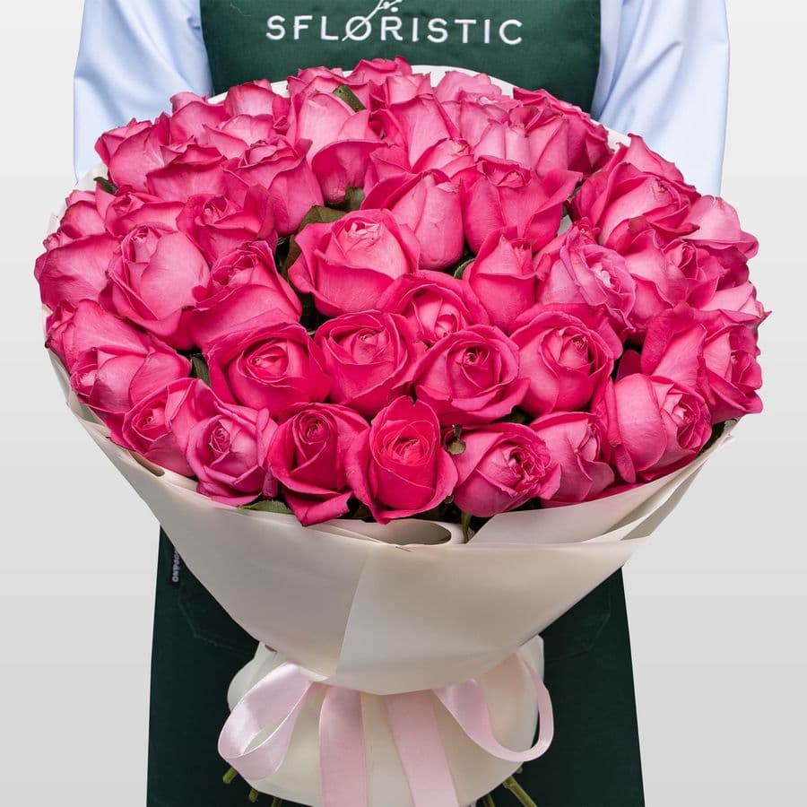 Букет из розовых Роз Россия 51 шт «Энергия Восхищения»