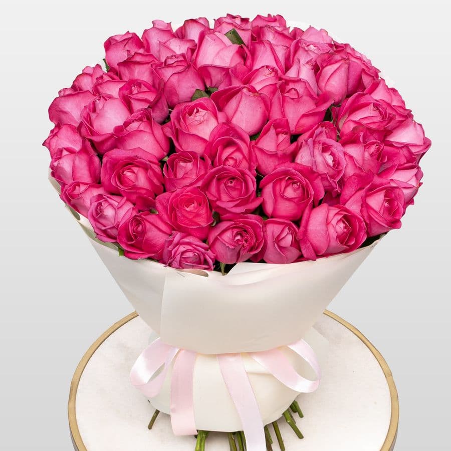 Букет из розовых Роз Россия 51 шт «Энергия Восхищения»