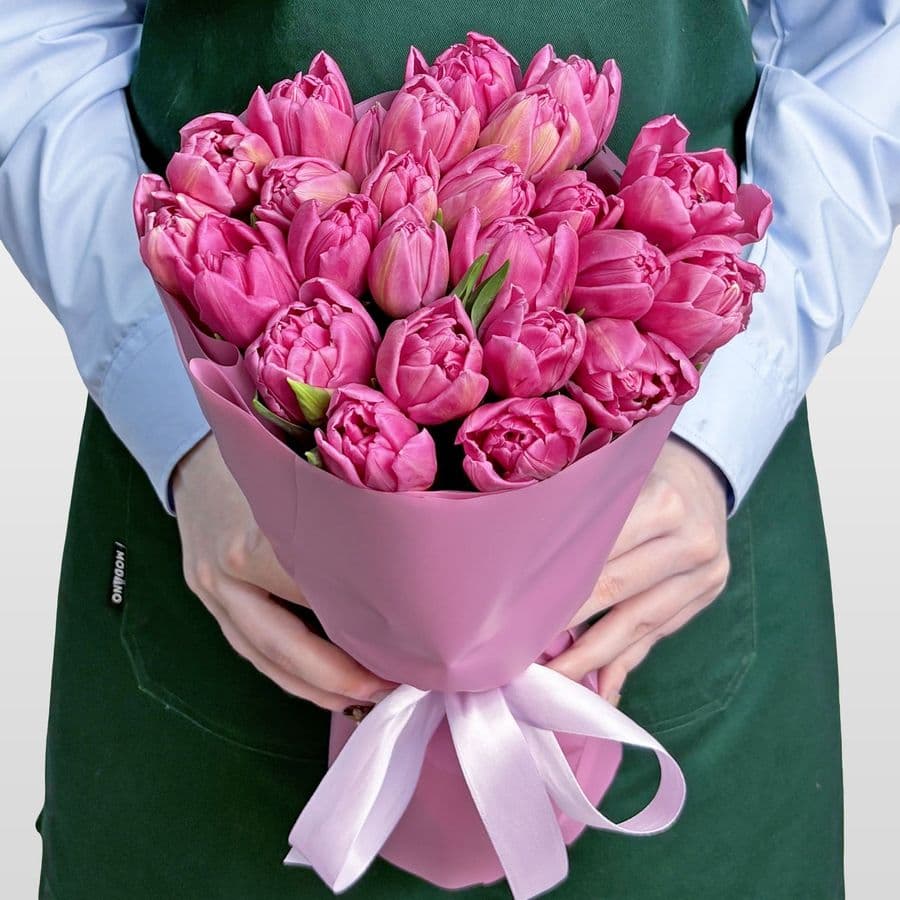Букет розовых Пионовидных Тюльпанов 25 шт «Глубина Чувств»